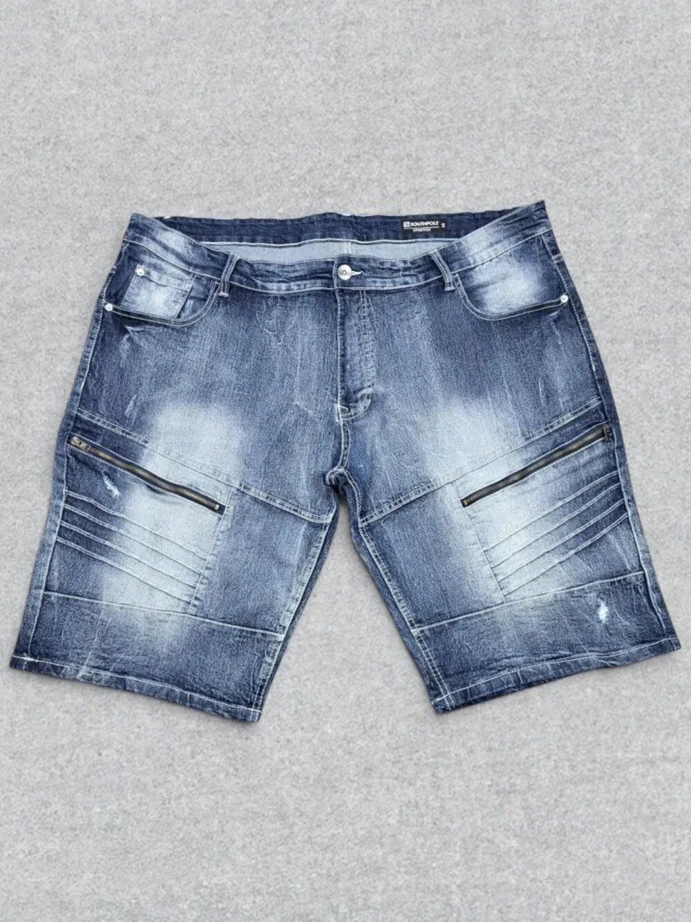Southpole Shorts Men's 44 Blue Denim Moto Jorts Distressed Zips‎ Stretch Y2K